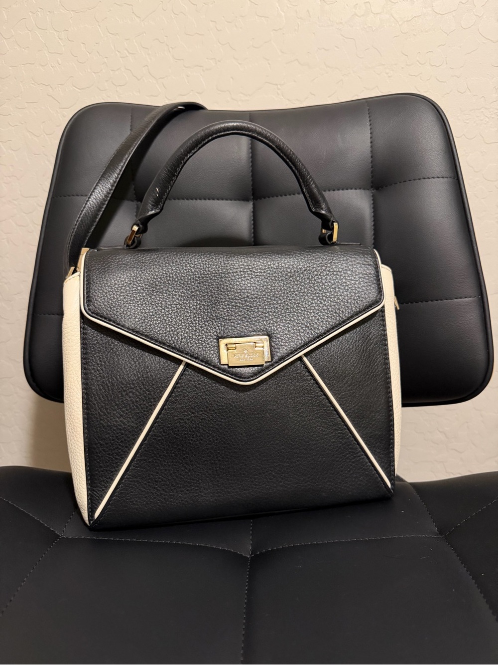 kate spade Black and Cream Envelope-Style Top-Handle Satchel
